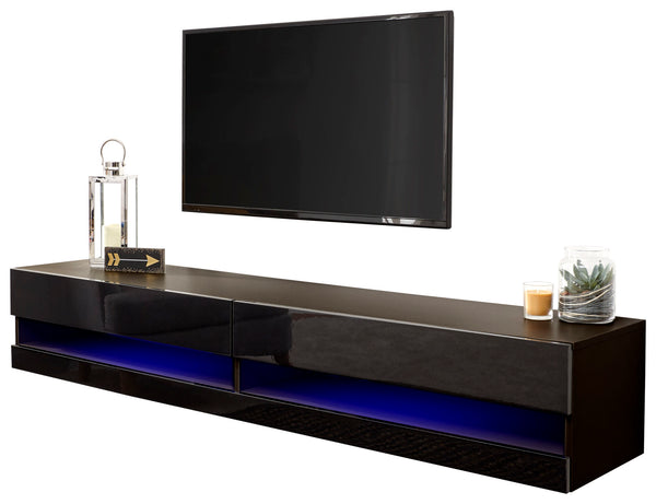 GFW Galicia 150cm LED Wall TV Unit - Black Gloss